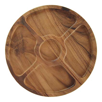 roro Round Wood Compartment Divided and Dip Tray, 13 Inch
