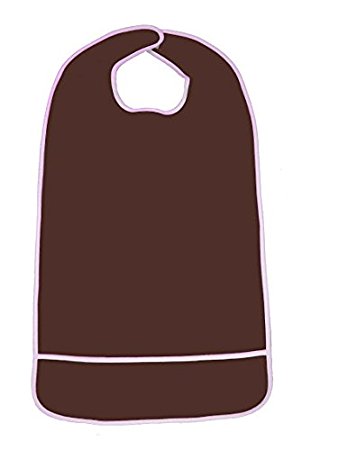 Waterproof Terry Cloth Adult Bib w/ Velcro Closure and Crumb Catcher (Chocolate Brown - 16" x 30")