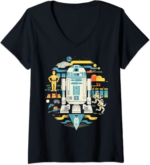 Womens Star Wars R2-D2 Circle Collage V-Neck T-Shirt