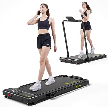 DeerRun Under Desk Treadmills for Home - Walking Pad - 2 in 1 Foldable Walking Treadmill - Portable Desk Treadmill for Small Space - Mini Folding Running Machine for Home Clearance