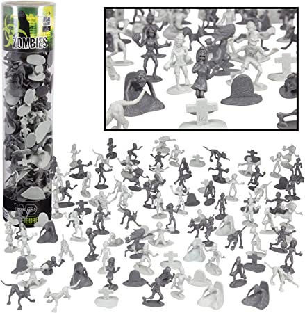 Zombie Action Figures - Big Bucket of 100 Zombie - Includes Zombies, Zombie Pets, Gravestones, and Humans!