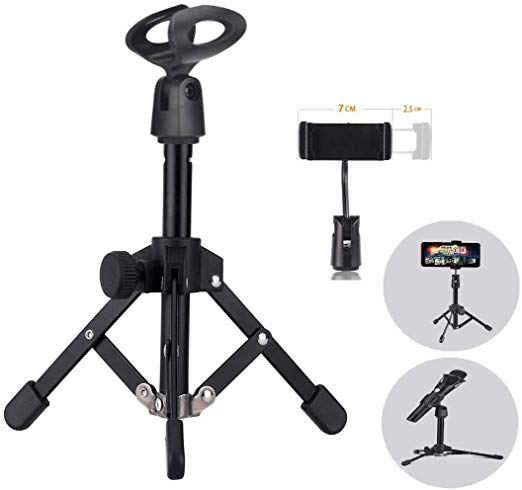Desktop Mic Stand and Cell Phone Stands Holder Table Foldable Microphone Stand Tabletop Tripod, Universal Mobile Phone Stand,Lazy Bracket Tabletop Tripod Mic Stand