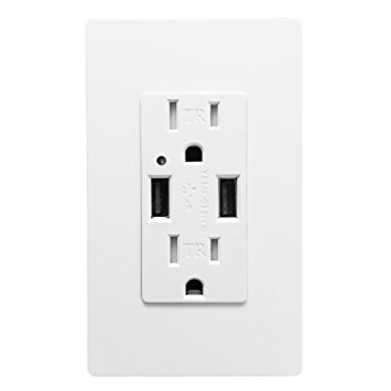 USB Wall Outlet - SECKATECH Dual USB Ports 4.2A DC Smart High Speed White Wall Charger Socket,15A TR AC Receptacle,for iphoneX,iphone 8/8 plus, Samsung Galaxy and more, 2 Wall Plates