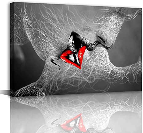 Black and White Love Kiss Abstract Picture Modern Canvas Wall Art for Bedroom Wall Decor for Couples Canvas Prints Artwork for Home Bathroom and Living Room Wall Decoration Stretched and Ready to Hang