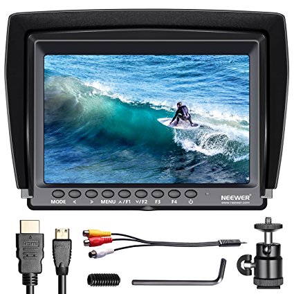 Neewer F100 7-inch 1280x800 IPS Screen Camera Field Monitor support 4k input with HDMI Cable for BMPCC,AV Cable for FPV, 16:10 or 4:3 Adjustable Display Ratio for DSLR/Camcorder(Battery NOT included)