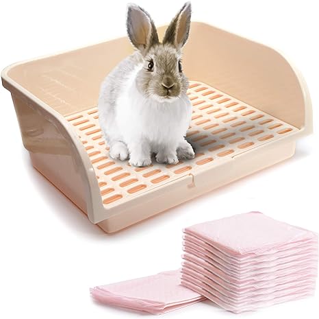 CalPalmy X-Large Rabbit Litter Box with 10PCS Bonus Pads, Drawer, Corner Toilet Box 17.3" x 13" and Bigger Pet Pan for Adult Guinea Pigs, Chinchilla, Ferret, Galesaur, Small Animals