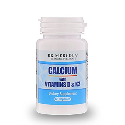 Dr Mercola Calcium with Vitamin D & Vitamin K2 - 60 Capsules - 2 Bottles - Bone Strength & Density - Healthy Arteries - Whole Food Sourced - Vitamin D3 as Cholecalciferol - Vitamin K2 as MenaQ10