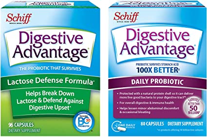Daily Probiotic Capsule - Digestive Advantage 80 Capsules and Lactose Defense Lactase Capsule (96 Capsules)