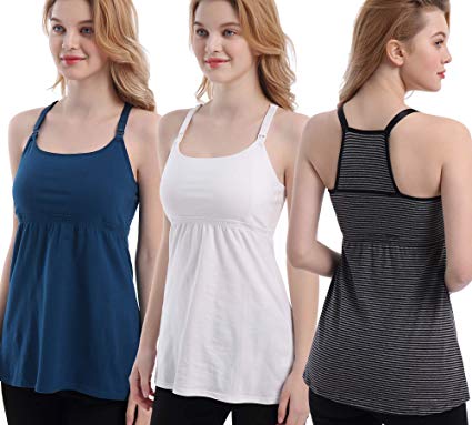 CAKYE 3 Pack Maternity Nursing Tank Tops Breastfeeding Pregnancy Cami Bra