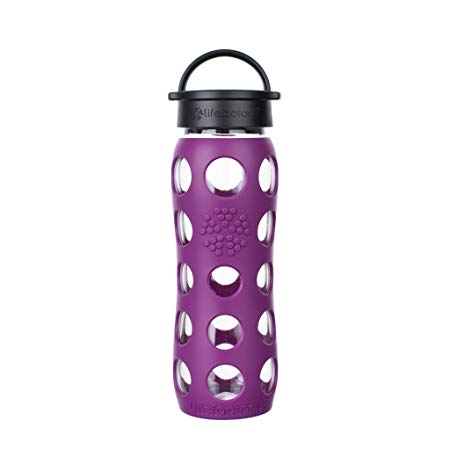 Lifefactory 22-Ounce BPA-Free Glass Water Bottle with Classic Cap and Silicone Sleeve, Plum