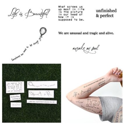 Temporary Tattoo Quotes Pack Set of 12