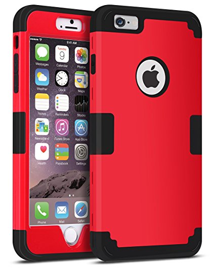 iPhone 6S Plus Case, iPhone 6 Plus Case, BENTOBEN Drop Protection Shockproof 3 in 1 Hybrid Hard PC Covers Soft Silicone Bumper Full Body Protective Case for iPhone 6 Plus / 6S Plus (5.5 Inch), Red