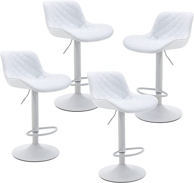 CIMOO White Swivel Bar Stools Set of 4 Leather Island Chairs with Backs Upholstered Kitchen Counter Stools Modern Adjustable Bar Chairs