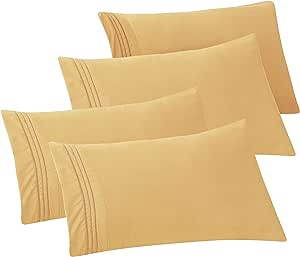 Elegant Comfort 4-PACK Solid Pillowcases 1500 Premium Hotel Quality Microfiber - Smooth Weave, Wrinkle and Stain Resistant, Easy Slip-On, 4-Piece Set, Standard/Queen Pillowcase, Gold