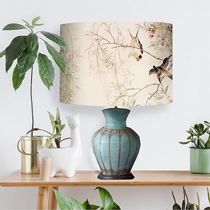 Bird and Flower Lampshade Cover Vintage Watercolor Painting Lamp Shade Fabric Forest Style Willow Light Color Bedroom Lamp Shade Floor Table Lamp Replacement Lampshade Drum 11.81 R x 8.26 H in