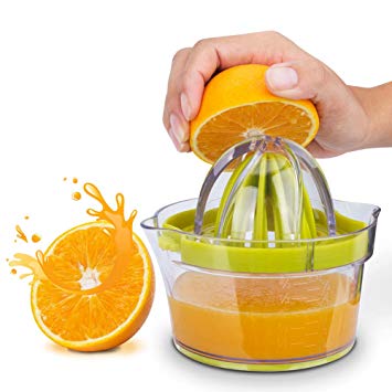 Citrus Juicer(2018 UPGRADE 4 in 1), Elindio Orange Manual Hand Squeezer Space Saving Kitchen Juicer with Garlic Grater, Anti-Slip Non-Marking Silicone Base, Multi-Reamers for Filter Egg white