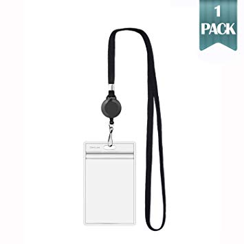 CarryLuxe Lanyard with ID Holder Sets (Black,1 Pack)- Flat Polyester ID Lanyard with Retractable Badge Reel & Vinyl Name Badge Holder