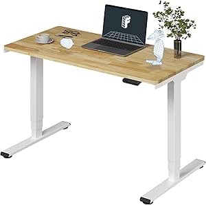 FLEXISPOT Pro Solid Wood 3 Stages Dual Motor 48x24 Inch Electric Height Adjustable Standing Desk Whole-Piece Board Rubber Wood Desk Sit Stand Up Desk (White Frame   Solid Wood Desktop)