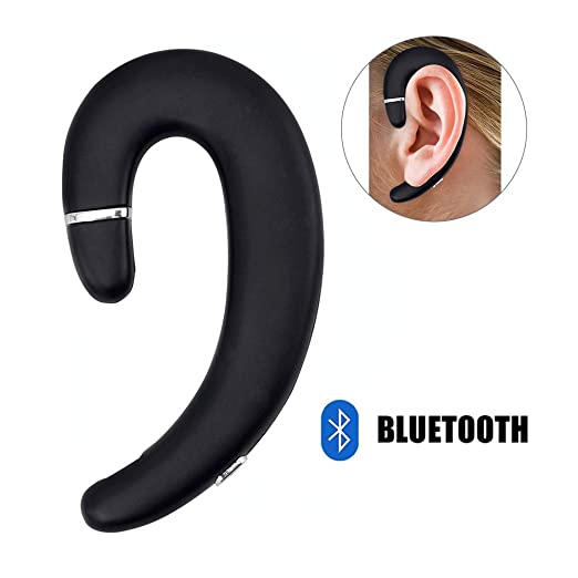 SUN RAIN Ear Hook Bluetooth Wireless Headphones,Non Ear Plug Headset with Microphone Single Ear Hook Earuds HD Microphone 6Hrs Playtime Hand Free Calling Earbuds Case for Android Smartphones (Black)
