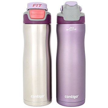 Contigo Autoseal Fit Trainer Water Bottles, 20oz - Stainless Steel & Spring Purple (2 Pack)
