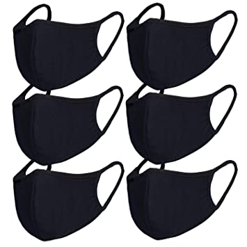 6pcs/Pack Dust Masks Breathable Reusable for Outdoor Sport Half Face Earloop Masks Dust Pollen Cotton Black Masks (Black)