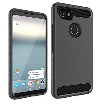 Google Pixel 2 XL Case, OTOFLY [Carbon Fiber Series] Slim Protective Dual Layer Cover Resilient Shock Absorption Design for Google Pixel 2 XL (2017) - Black