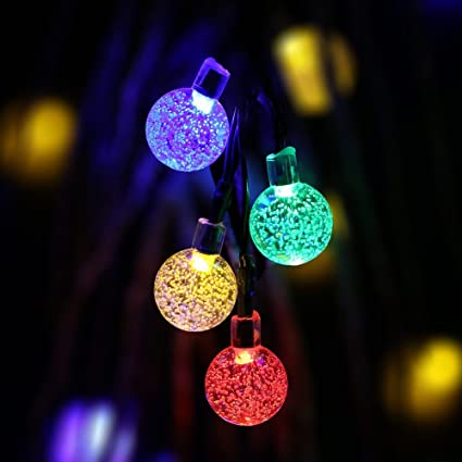 Waterproof Solar String Lights Yuheng30 LED Globe Bulbs 4 Colours Lighting Decoration in Outdoor Garden Yard Patio Christmas Xmas Tree and Holiday Party（Cable Length 19.68ft）