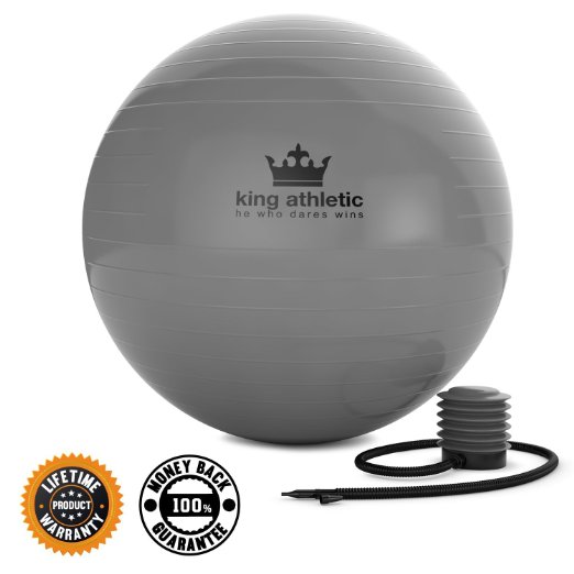 Fitness Ball  Stability Balance Ball comes with Pump  Swiss Exercise Balls best for Yoga Pilates Ab and Core Workouts  Anti-Burst Premium Quality  100 Money Back Guarantee and a Lifetime Warranty