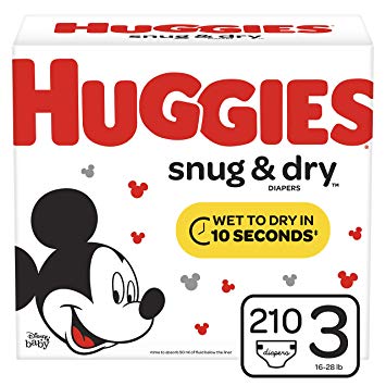 Huggies Snug & Dry Baby Diapers, Size 3 (fits 16-28 lb.), 210 Count, ONE Month Supply (Packaging May Vary)