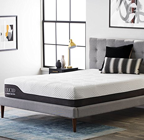 LUCID 12 Inch Queen Hybrid Mattress - Bamboo Charcoal and Aloe Vera Infused Memory Foam - Motion Isolating Springs - CertiPUR-US Certified