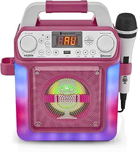 Singing Machine SML652P HDMI Groove Mini Portable Karaoke System with Bluetooth and Voice Changing Effects, Pink