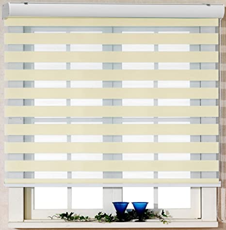 Foiresoft Custom Cut to Size, [Winsharp Basic, Beige, W 99 x H 47 inch] Zebra Roller Blinds, Dual Layer Shades, Sheer or Privacy Light Control, Day and Night Window Drapes, 20 to 110 inch Wide