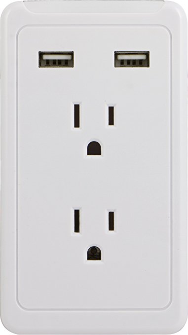 GE 13464 2 Outlet Tap, 2 USB Ports 2.1 Amp