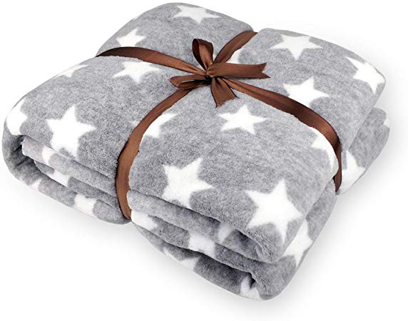 Zebrum Thick Fleece Blanket, 39"x59" Plush Flannel Throw, Extra Soft &Warm &Cozy, Double Layer&Reversible &Anti-Pilling &Easy Care(Big Grey Star)