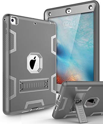 TOPSKY Case for New iPad 9.7 2018,iPad 6th/5th Generation Case,Three Layer Shockproof Armor Defender Protective Case Cover for Apple iPad 9.7 2017/2018 A1893 A1954 A1822 A1823,Grey