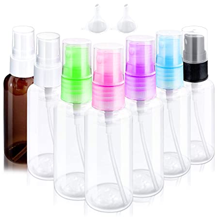 7 PCS 30ml Mist Spray Bottles Portable Refillable Fine Transparent Plastic Empty Mist Bottle with Funnels for Travel (30ml)