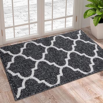 OLANLY Indoor Door Mat, 20x32, Non-Slip Absorbent Resist Dirt Entrance Rug, Machine Washable Low-Profile Inside Floor Mat Door Rugs for Entryway, Black Trellis