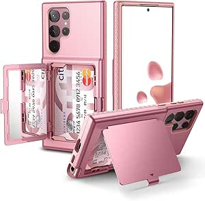 WeLoveCase Samsung Galaxy S22 Ultra Case Wallet Case with Credit Card Holder & Hidden Mirror, All-Round Protection Shockproof Phone Cover Designed for Samsung Galaxy S22 Ultra, 6.8 Inch Rose Gold