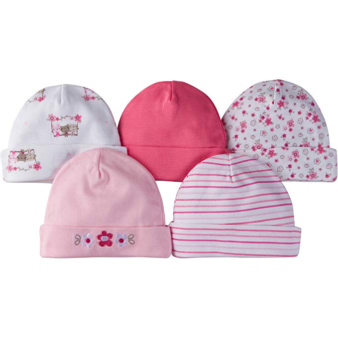 GERBER Baby Girls' 5-Pack Caps