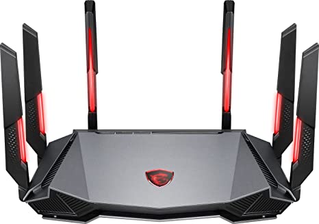 MSI Radix AXE6600 WiFi 6E Tri-Band Gaming Router, AI QoS, RGB, 1.8GHz Quad-Core Processor, MU-MIMO, Tri Band Gigabit Wireless, 8-Stream, High Speed Long Range Gaming Router