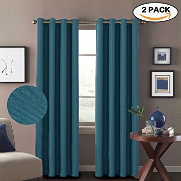 H.Versailtex Premium Room Darkening Thermal Insulated Bedroom/Living Room Curtains (2 Panels ) Grommet Linen Look Primitive Window Treatment Drapes,52 x 96 Inch-Teal Blue