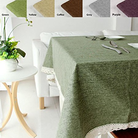 ColorBird Solid Cotton Linen Tablecloth Waterproof Macrame Lace Table Cover for Kitchen Dinning Tabletop Decoration (Rectangle/Oblong, 55"*70", Sage Green)
