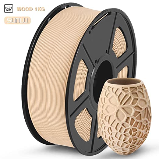 SUNLU Wood 3D Printer Filament, Wood PLA Filament 1.75mm 1kg Spool, Dimensional Accuracy  /- 0.02 mm, Real Wood Filament