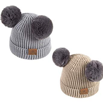 PAGE ONE Girls Boys Beanie Hat Winter Warm Fleece Lined Hat Toddler Infant Kids Knit Cap (0-3 Years Old)