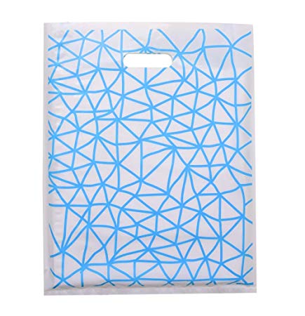 Wowfit 100 CT 12x15 inches Plastic Merchandise Bags with Fashionable Glossy Blue Design. Retail Shopping Bags are Strong with Die-Cut Handle. Perfect for Shops and Boutiques Stores, Designed in USA