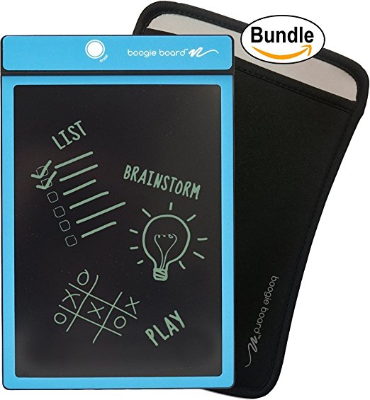 Boogie Board Original 8.5-Inch LCD eWriter Tablet, Cyan Blue & Boogie Board Sleeve, Black (JSG310001) Bundle