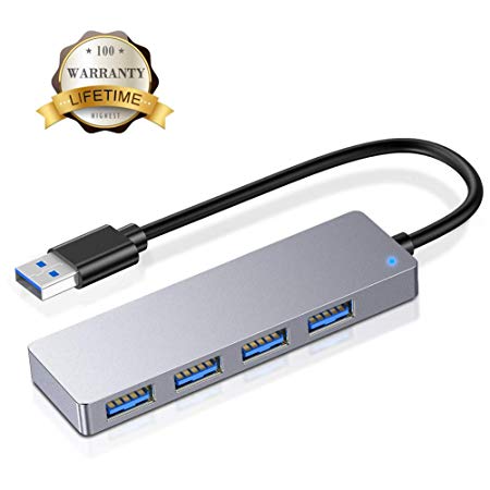 USB 3.0 Hub, 4-Port USB Hub Adapter Splitter Charger, Ultra Slim Data Hub for Laptop Macbook, Mac Pro/Mini, iMac, XPS, Surface Pro, Notebook, PC, PS4 Pro XBOX etc.