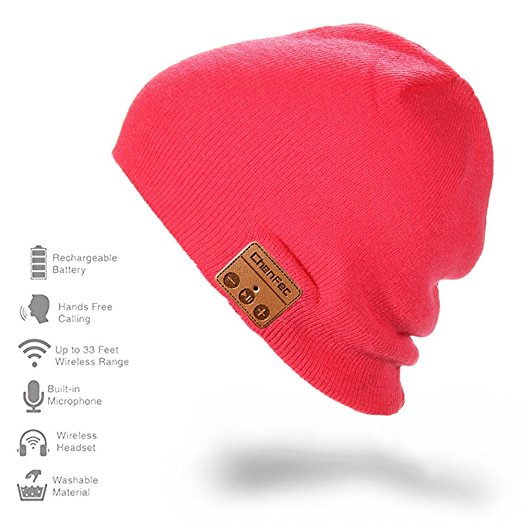 CFZC Bluetooth Beanie Hat Cap Wireless Bluetooth Headphone Headset Earphone soft warm with stereo speaker hands-free for man and woman outdoor sports gift(color red)