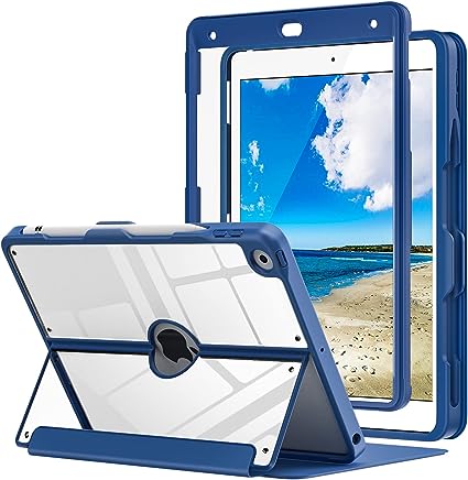 MoKo Case for iPad 9th Generation with Pencil Holder, iPad 8th/7th Gen Case 10.2-inch, Built-in Screen Protector Clear Back, Stain Resistant Multi Angle Viewing Stand, Auto Wake/Sleep, Abyss Blue