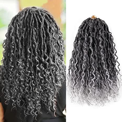 6 Packs New Goddess Locs Crochet Hair 14 Inch Faux Bohemia Locs with Curly in Middle and Ends for Black Women Boho Hippie Locs Synthetic Braiding Hair Extension(14 inch,6Packs,1B-Gray)